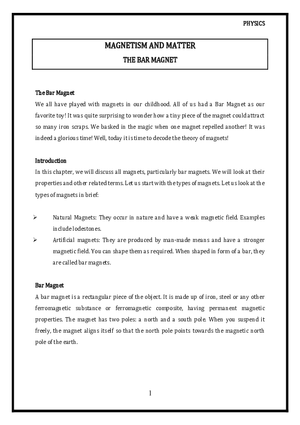 Magnetism and Matter. The Bar Magnet