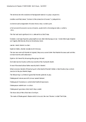 Introduction to Theatre Study Guide Unit 3 Exam