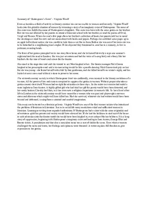 Summary of ‘Shakespeare’s Sister’ – Virginia Woolf