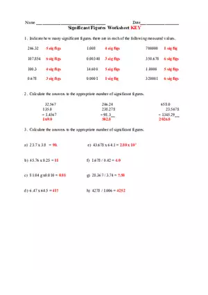 Significant Figures Worksheet Key