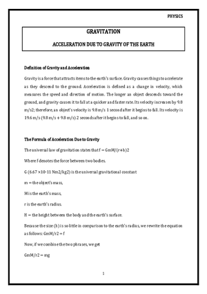 Acceleration Due to Gravity of the Earth