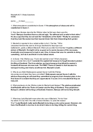 Macbeth Act I Study Questions