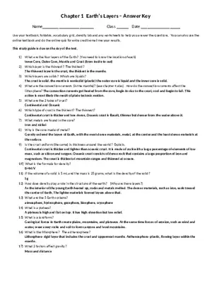 Chapter 1 Earth’s Layers – Answer Key
