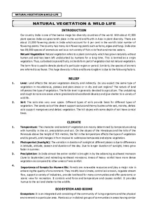 Natural Vegetation & Wild Life of India