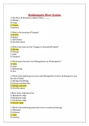 Brahmaputra River System Quiz