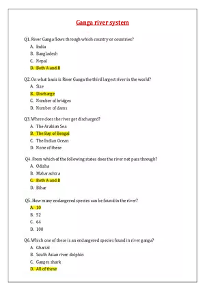 Ganga River System Quiz