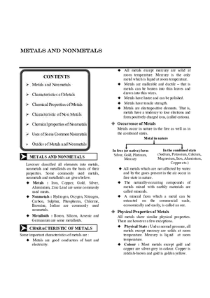 Metals and Nonmetals