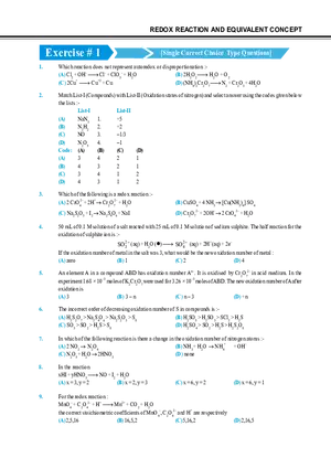 Redox Reaction and Equivalent Concept Exercise # 1