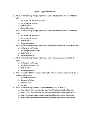Quiz 1 – Supply and Demand