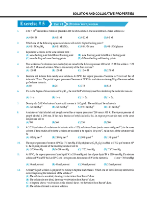 Solution and Colligative Properties Exercise # 5