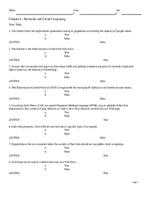 Chapter 4 - Networks and Cloud Computing True False