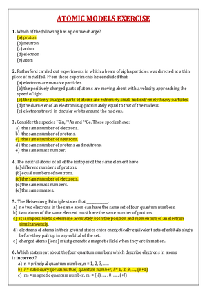Atomic Models Exercise
