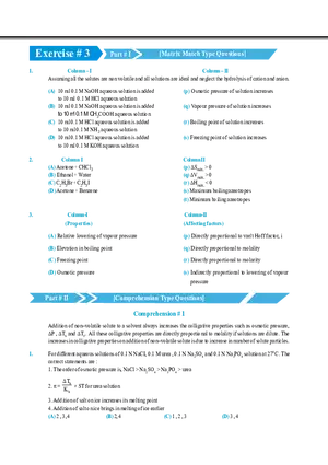 Solution and Colligative Properties Exercise # 3