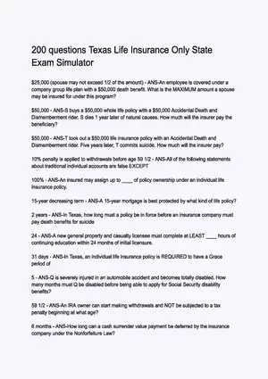 200 Questions Texas Life Insurance Only State Exam Simulator