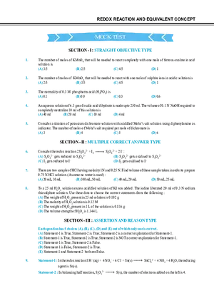 Redox Reaction and Equivalent Concept Mock Test