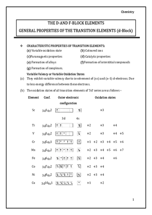 General Properties of the Transition Elements (d-Block)