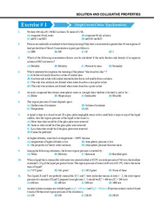 Solution and Colligative Properties Exercise # 1