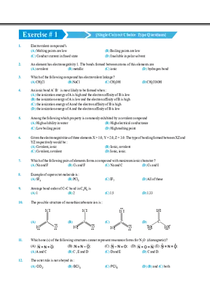 Chemical Bonding Exercise # 1