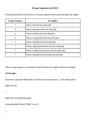 Escape Sequences in JAVA