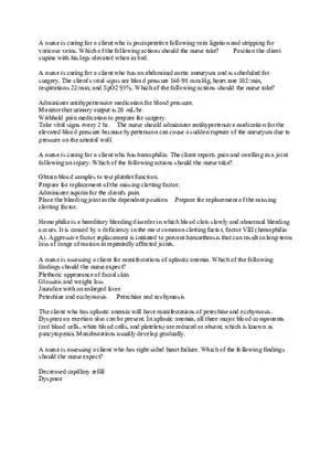 Nurse is Caring for a Client Who is Postoperative Following Vein Ligation