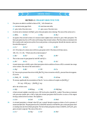 Salt Analysis and Qualitative Analysis  Mock Test