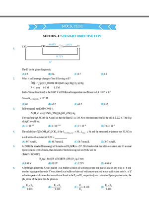 Electrochemistry Mock Test