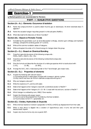 p-Block Elements (Halogen & Noble Gases) Exercises
