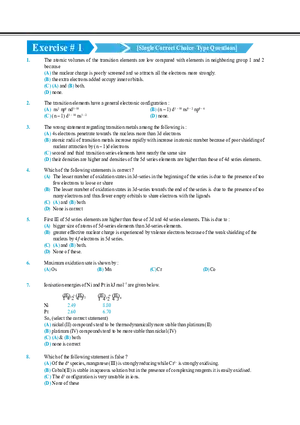 Transition Elements Exercise # 1
