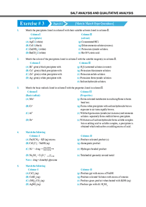 Salt Analysis and Qualitative Analysis  Exercise # 3