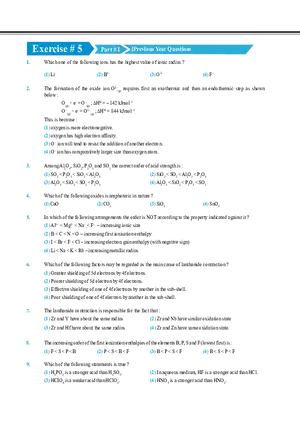 Periodic Table and Its Properties Exercise # 5