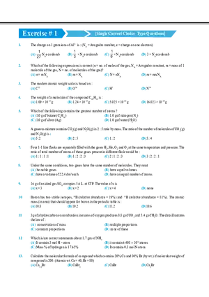 Mole Concept Exercise # 1