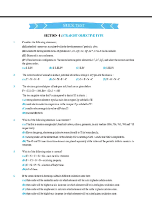 Periodic Table and Its Properties Mock Test