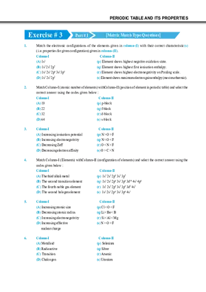Periodic Table and Its Properties Exercise # 3