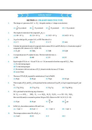 Mole Concept Exercise Mock Test