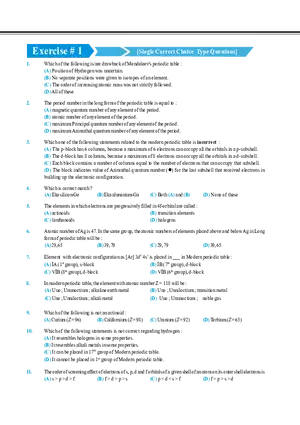 Periodic Table and Its Properties Exercise # 1