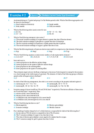 Periodic Table and Its Properties Exercise # 2