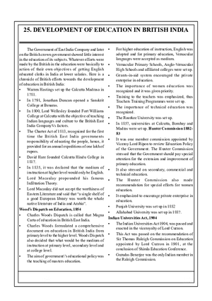 25. Development of Education in British India