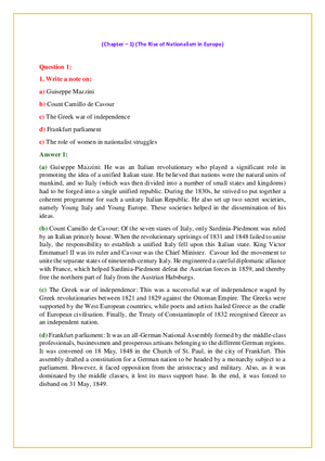 Chapter – 1 The Rise of Nationalism in Europe Answers