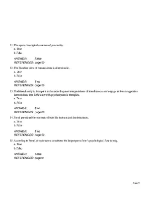 Chapter 4 Psychoanalytic Therapy True False