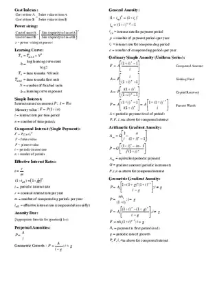 Engineering Economics Formula Sheet