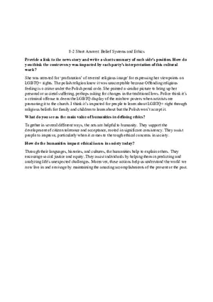 8-2 Short Answer Belief Systems and Ethics