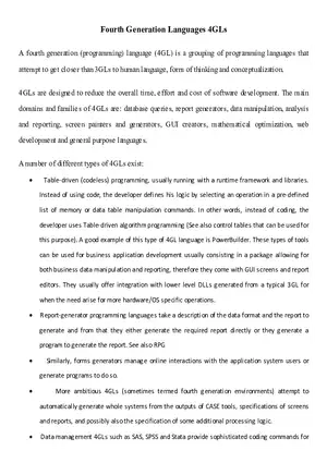 Fourth Generation Languages 4GLs