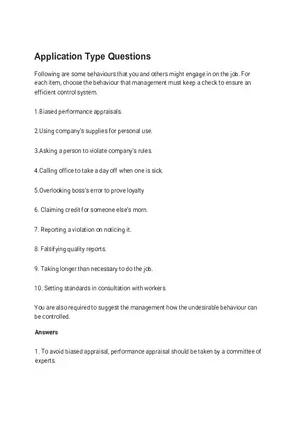 Solutions for Business Studies Chapter 8 Controlling Application Type Questions