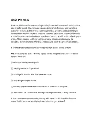 Solutions for Business Studies Chapter 8 Controlling Case Problem