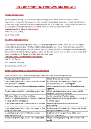 OOPS and Structural Programming Languages