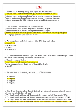 Cell Test with Answers