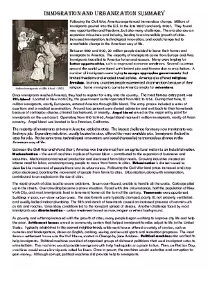Immigration and Urbanization Summary with Answers
