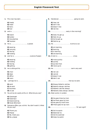 English Placement Test With Answers