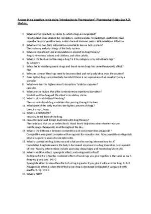 Introduction to Pharmacology Questions