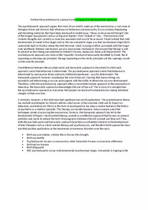 Outline the Psychodynamic Approach and Compare it to the Humanistic Approach